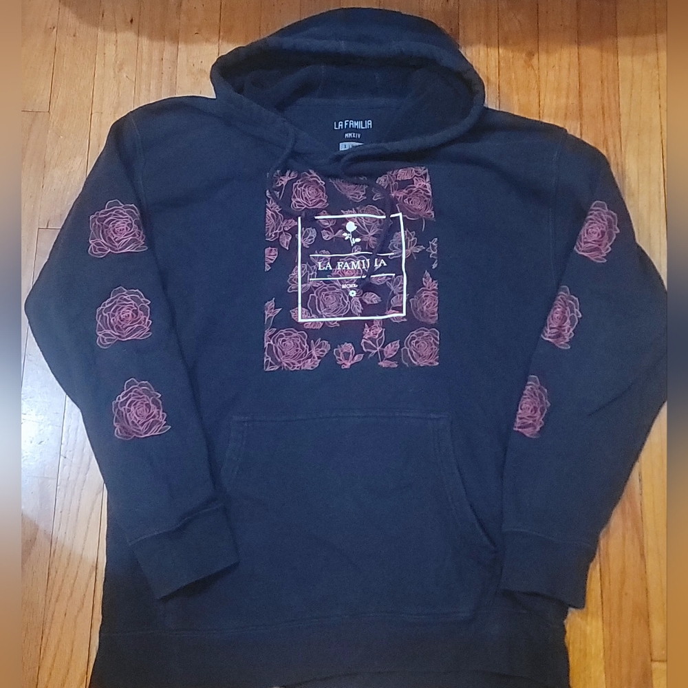 Black Hoodie with Rose Design